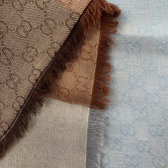 Gucci GG Lenolis Colorblock Scarf in Blue & Brown NEW WITH TAGS - Picture 6 of 12